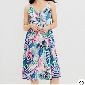 38. LOFT Palm Double Strap Midi Dress